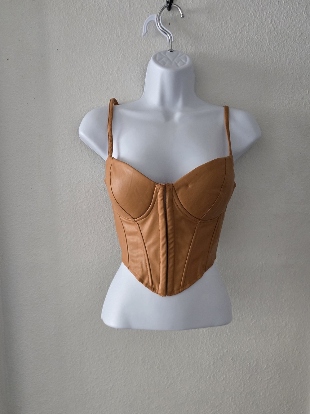 2 Faux Leather Corset Crop Top in Tan